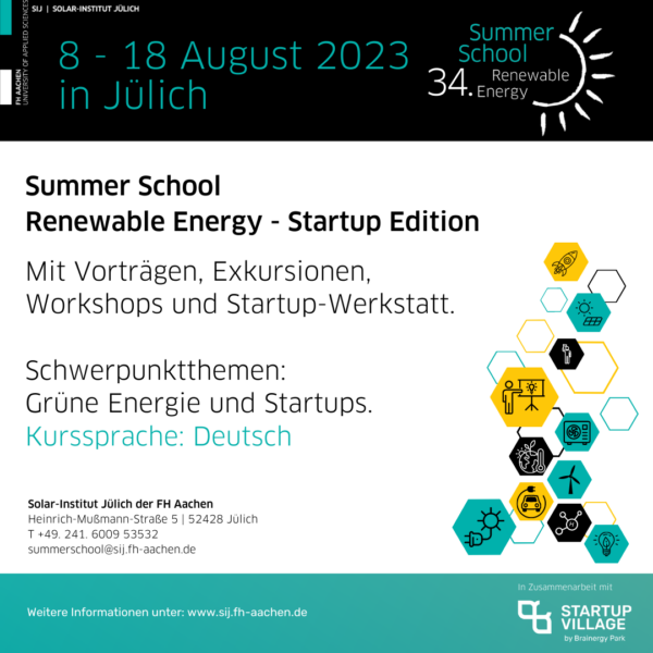 Summer School on Renewable Energy – Start-Up Edition from SIJ at the FH Aachen